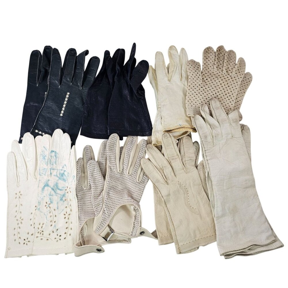 Vintage Gloves Leather Mesh Lot 8 Pairs Mixed Styles Sizes Prop Theater Costume